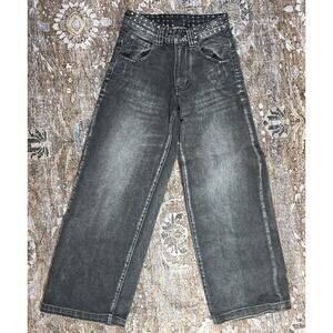 Jaded London Studded Low Rise Colossus Jeans Y2K Grunge Baggy Black Gray 26